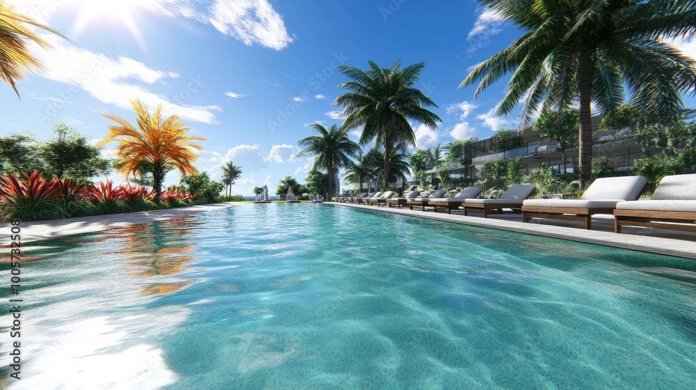 Tropical Resort with Swimming Pool and Palm Trees Tropical Resort with Swimming Pool and Palm Trees