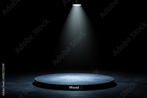 A spotlight shines on a circular stage with the word 'Missed' on it, creating a dramatic atmosphere.