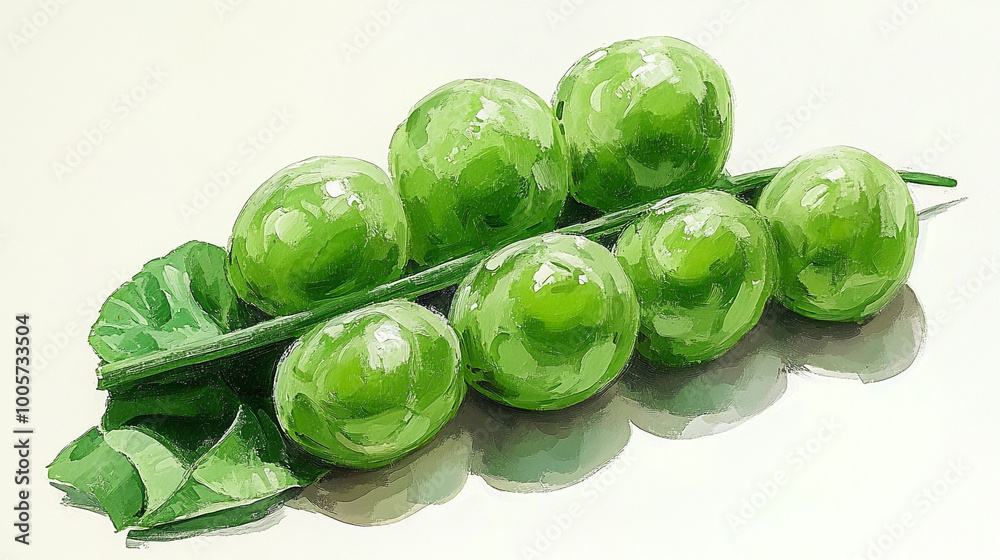 Fresh green fruit cluster with vibrant color and leaf, ideal for healthy food concepts and natural products. Fresh green fruit cluster with vibrant color and leaf, ideal for healthy food concepts and natural products.