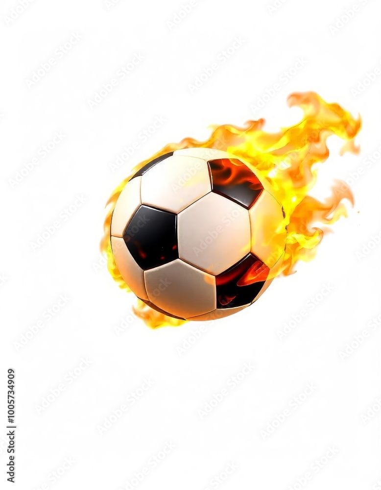 Fototapeta premium a soccer ball with fire on white background