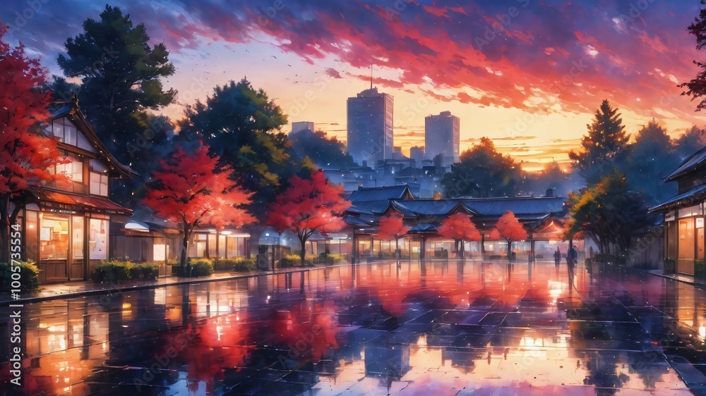 Fototapeta premium anime autumn illustration background