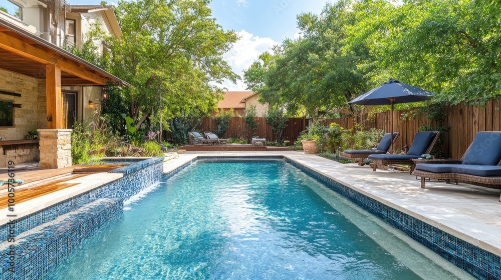 custom made wallpaper toronto digitalSerene Backyard Pool with Loungers and Greenery