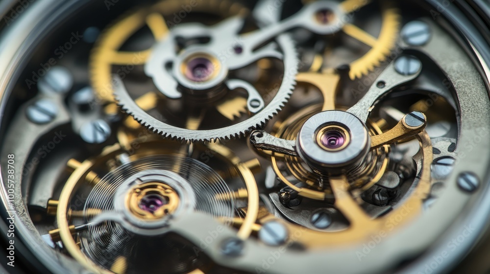 The image showcases the intricate and precise mechanisms inside a high-quality mechanical watch, highlighting its craftsmanship The image showcases the intricate and precise mechanisms inside a high-quality mechanical watch, highlighting its craftsmanship