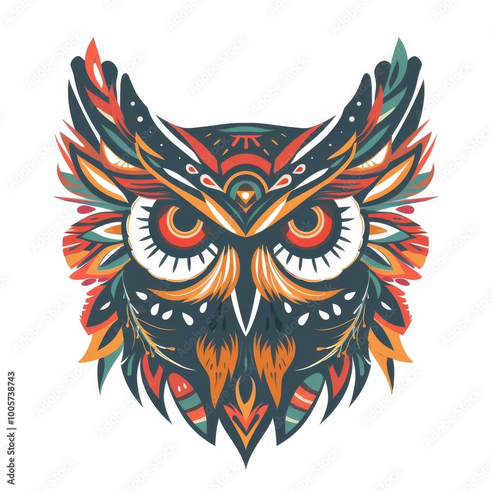 Owl head with tribal decorations in a simple drawing book style. Owl head with tribal decorations in a simple drawing book style.