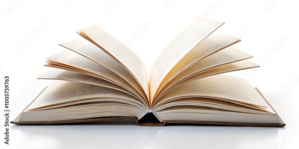 A white background displays an open book with blank pages, ideal for writing, reading, or creative endeavors. Inspire A white background displays an open book with blank pages, ideal for writing, reading, or creative endeavors. Inspire