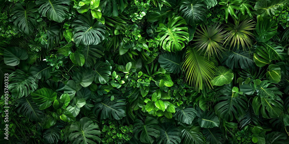 Tropical green leaves background, top view Tropical green leaves background, top view