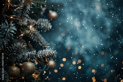 Christmas greeting card with bright winter holiday composition and New Year background