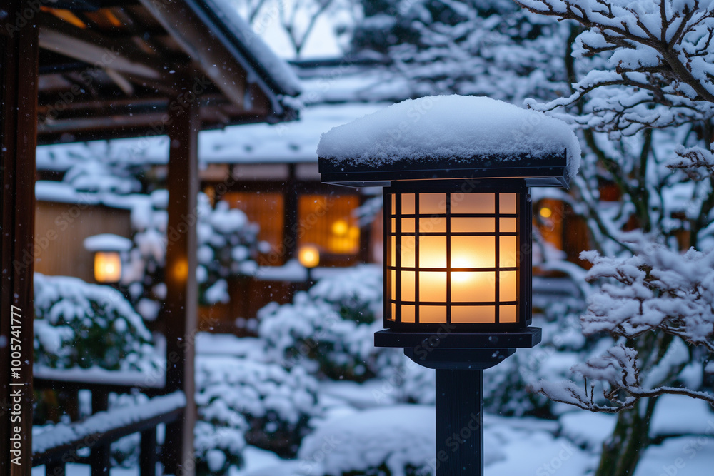 Old street lanterns in a snowy square Old street lanterns in a snowy square