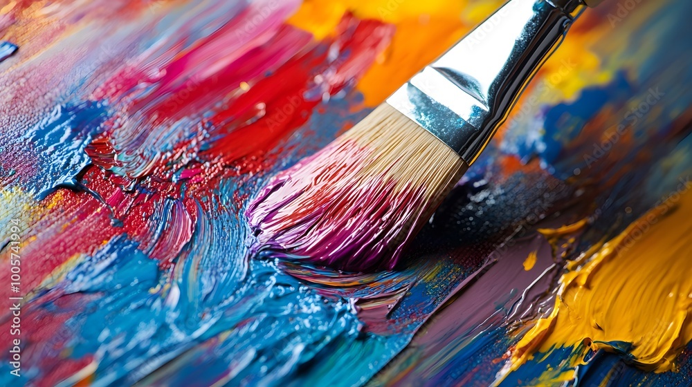 Fototapeta premium Artist's Brush Applying Paint Close-Up