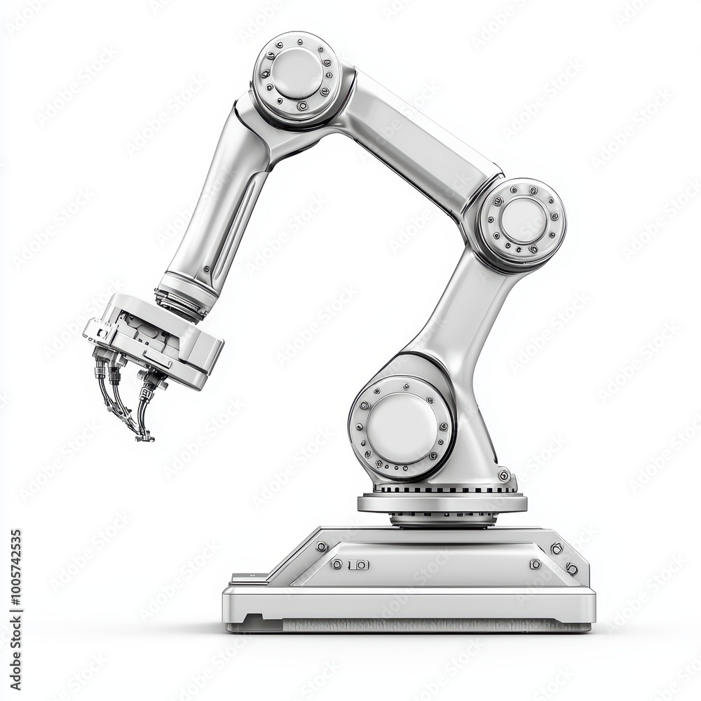 White robotic arm on isolated background, representing advanced automation and precision engineering.