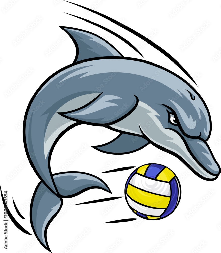 Dolphin animal mean tough volleyball sports team mascot hitting a volleyball ball Dolphin animal mean tough volleyball sports team mascot hitting a volleyball ball