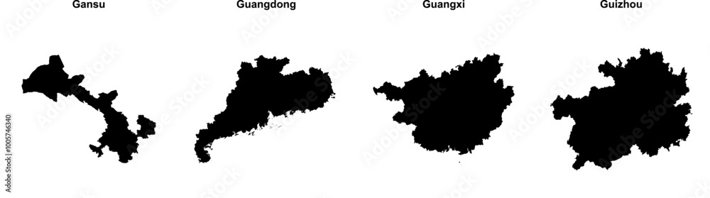 Obraz premium Gansu, Guangdong, Guangxi, Guizhou outline maps