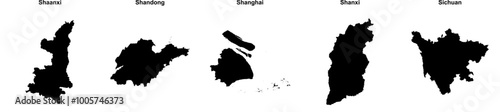 Shaanxi, Shandong, Shanghai, Shanxi, Sichuan outline maps