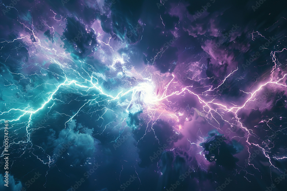 Generative ai on theme of scary bright electric lightning bolt with branches in the night dark sky Generative ai on theme of scary bright electric lightning bolt with branches in the night dark sky