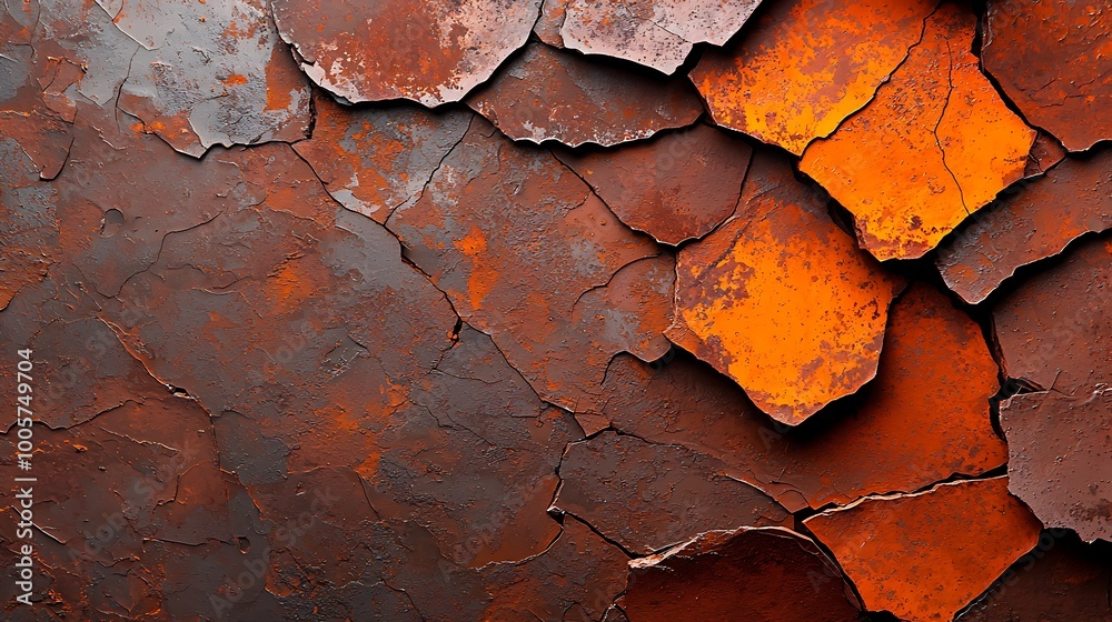 A close-up of oxidized metal with vibrant orange and brown hues blending together A close-up of oxidized metal with vibrant orange and brown hues blending together