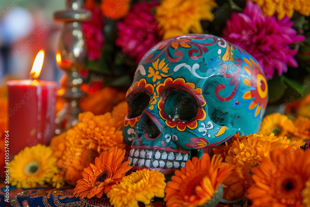 Beautiful greeting card with bright holiday composition for happy to joy celebrate dia de muertos Beautiful greeting card with bright holiday composition for happy to joy celebrate dia de muertos