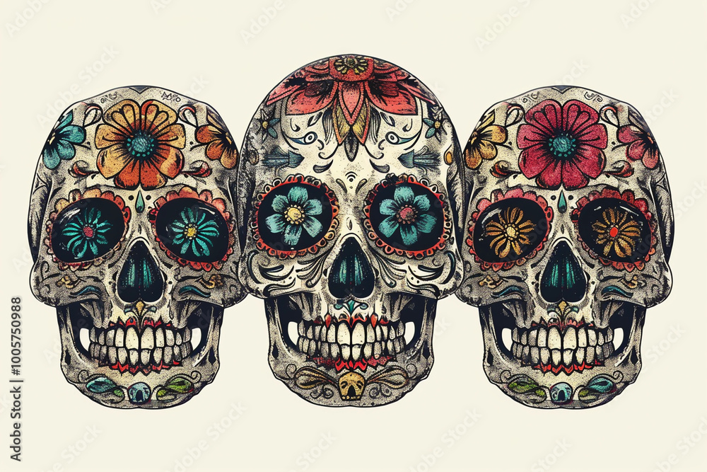 Beautiful greeting card with bright holiday composition for happy to joy celebrate dia de muertos Beautiful greeting card with bright holiday composition for happy to joy celebrate dia de muertos