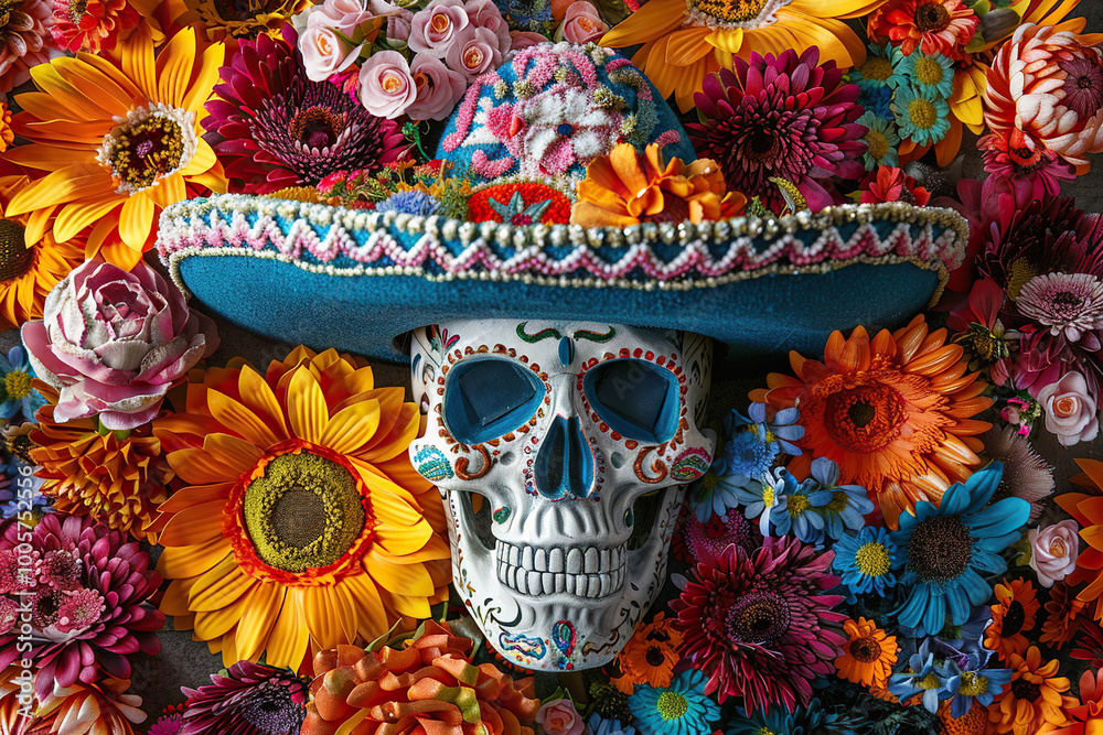 Beautiful greeting card with bright holiday composition for happy to joy celebrate dia de muertos Beautiful greeting card with bright holiday composition for happy to joy celebrate dia de muertos