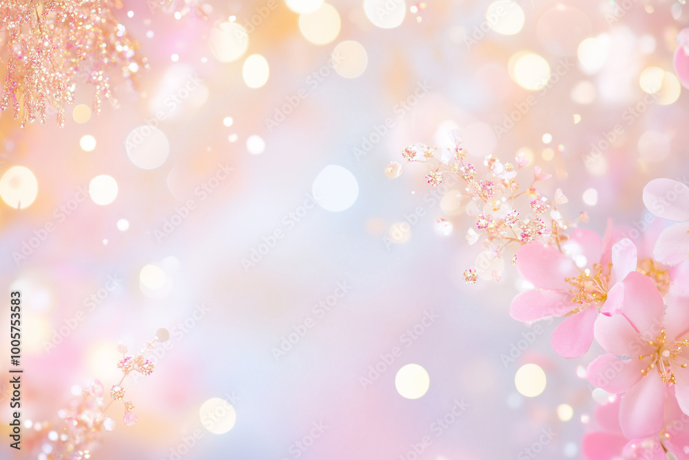 ピンクのキラキラと花の背景
