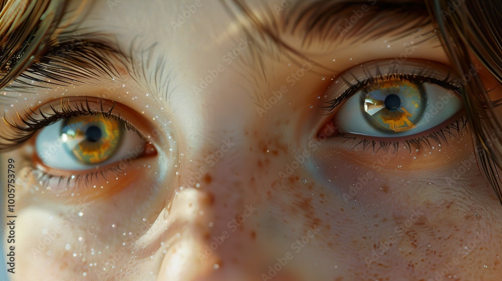 Close-Up Portrait of a Woman's Eyes with Golden Reflections