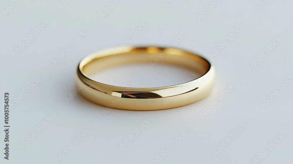 A gold wedding band placed on a pristine white background, perfect for showcasing jewelry and wedding concepts. A gold wedding band placed on a pristine white background, perfect for showcasing jewelry and wedding concepts.