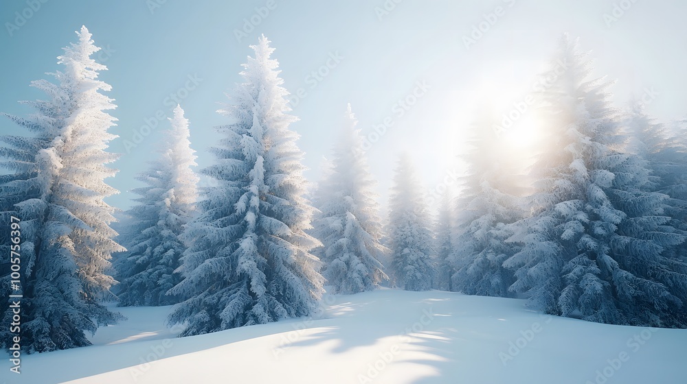 A grove of frosted pine trees standing tall A grove of frosted pine trees standing tall