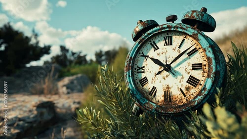 Wallpaper Mural Rusty Clock Resting Among Greenery in a Tranquil Outdoor Setting Generative AI Torontodigital.ca