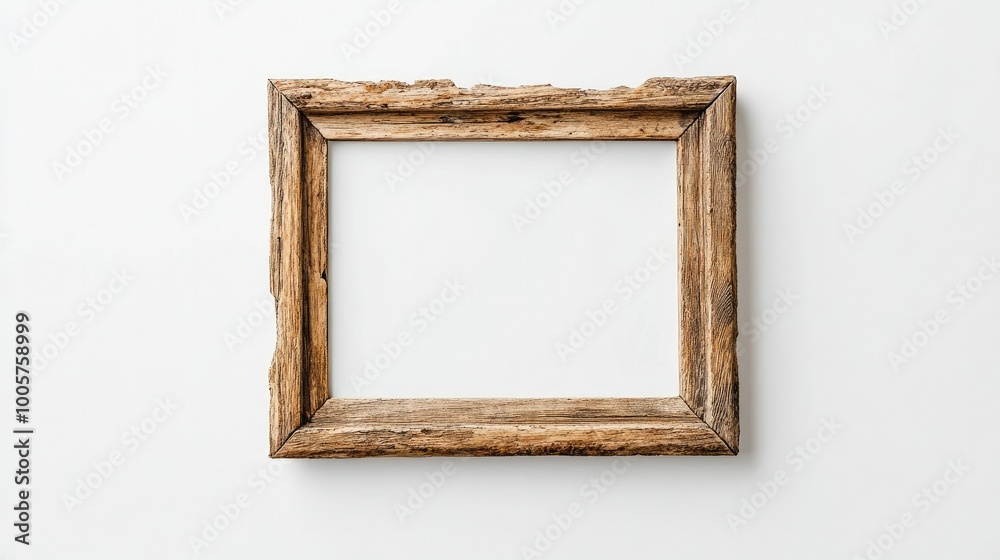 A rustic wooden frame mockup placed on a bright white background, perfect for displaying artwork or photography in a natural and elegant style. A rustic wooden frame mockup placed on a bright white background, perfect for displaying artwork or photography in a natural and elegant style.