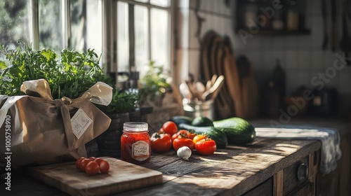 Rustic Farmhouse Kitchen with Fresh Produce