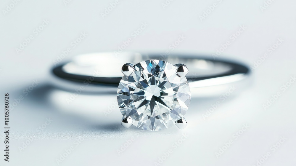 A solitaire engagement ring with a large diamond, photographed on a white background for jewelry and wedding themes. A solitaire engagement ring with a large diamond, photographed on a white background for jewelry and wedding themes.
