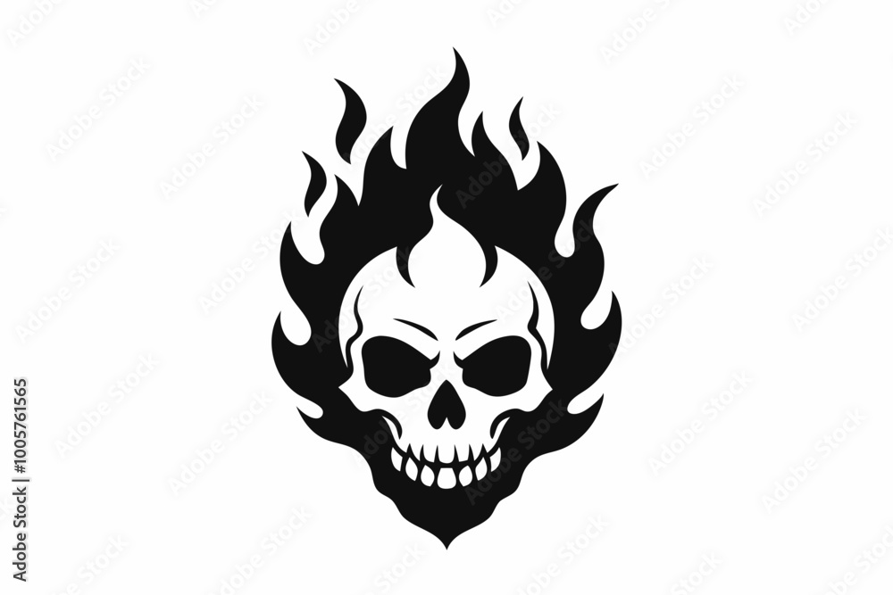 Fire skull icon, flaming skull silhouette vector Fire skull icon, flaming skull silhouette vector