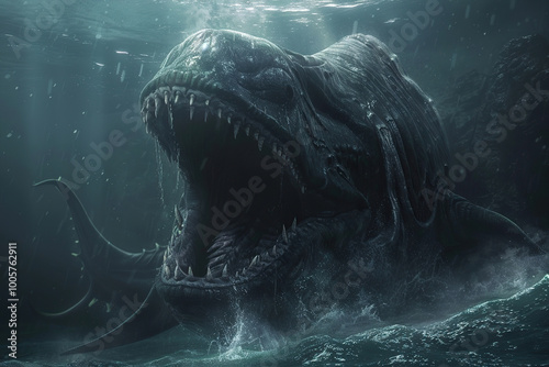 Terrifying sea monster in the depths of the ocean