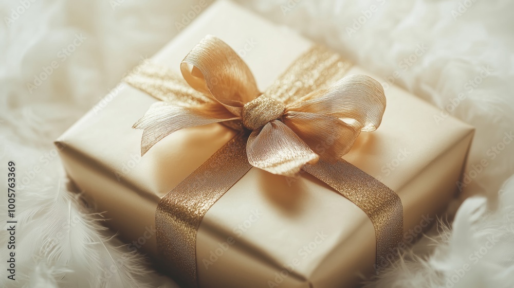 Chic Gift Box in Gold with Feather Texture - Made with Generative AI Chic Gift Box in Gold with Feather Texture - Made with Generative AI