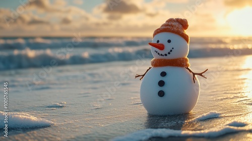 Snowman on a sandy beach