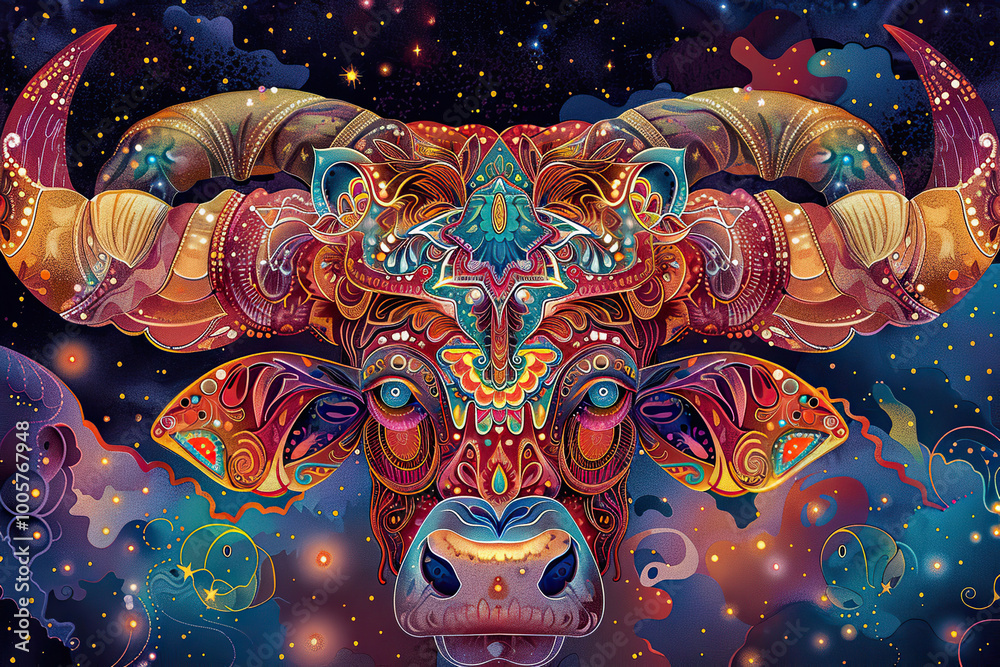 Fototapeta premium Astrological composition with concept of Taurus zodiac sign symbol