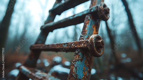 A decayed metal ladder symbolizing the irreversible process of oxidation photo