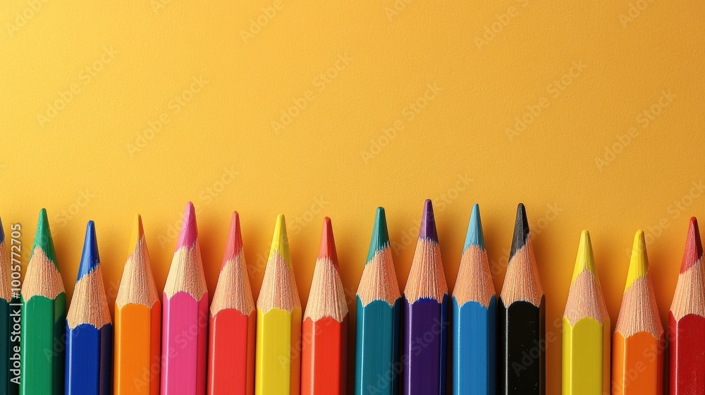 Back to school colored pencils school supplies flat lay illustration border Back to school colored pencils school supplies flat lay illustration border