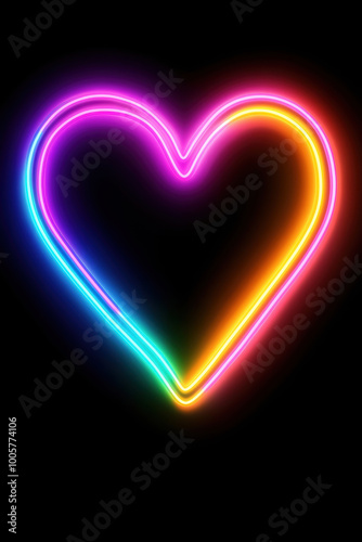 Abstract Heart with Glowing Neon Rays