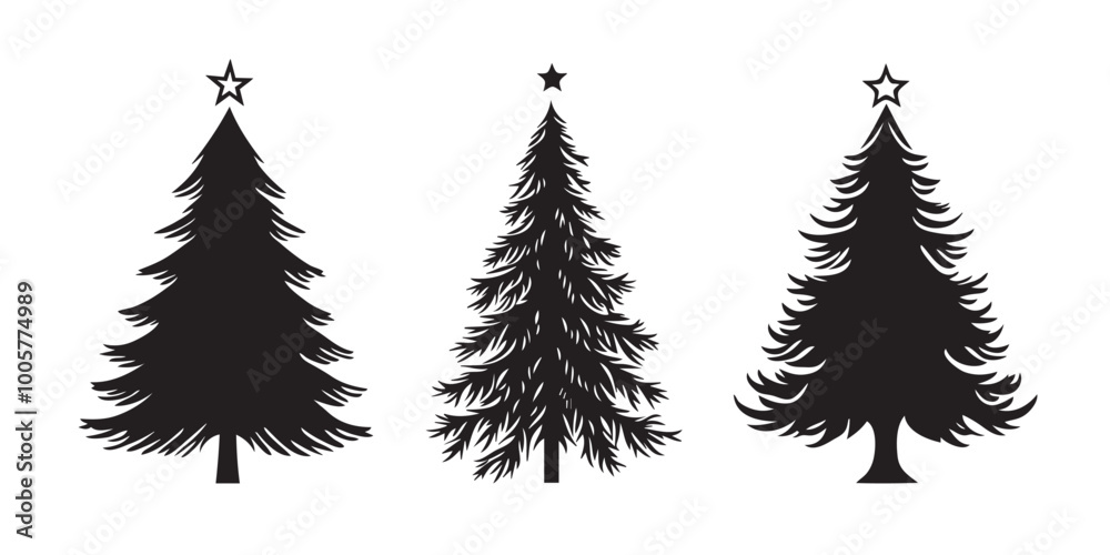 Obraz premium Christmas Tree Silhouette flat icon set