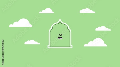 Animated Hijaiyah as Arabic Alphabet Za, Sin, Syin, Shod, Dlod with Masjid Gate as a Background. Suitable for Pre School and Educational Content. photo