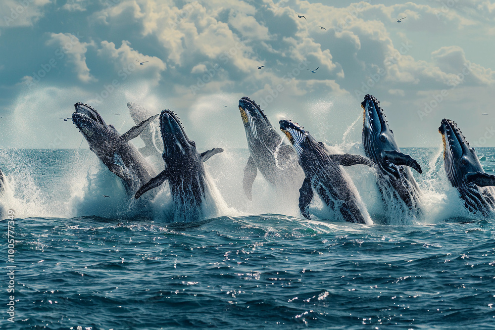 Fototapeta premium Fantastically beautiful majestic huge whale in ocean