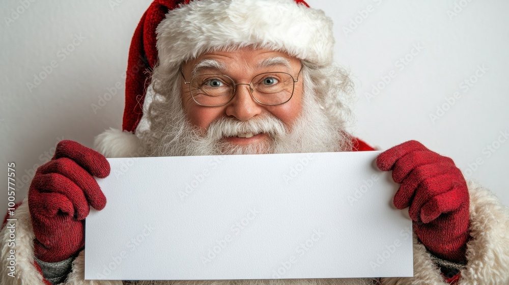 Naklejka premium Santa Claus holding white sign in white background