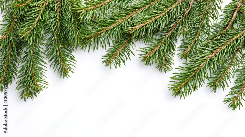 Spruce branches border, isolated on white background Spruce branches border, isolated on white background