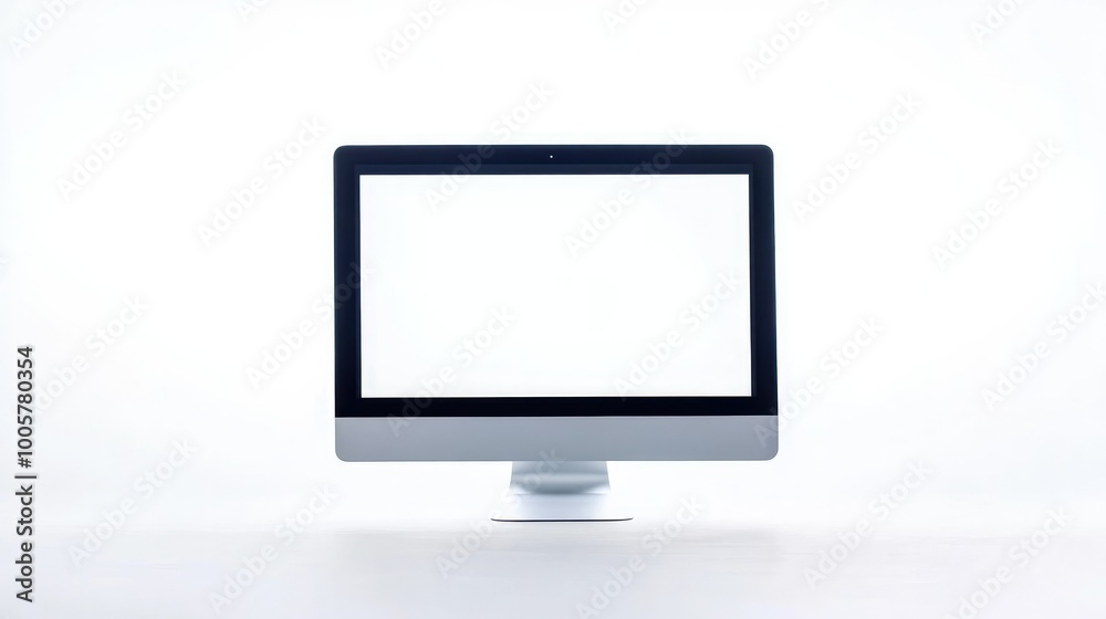 Computer monitor with an empty white screen, isolated on a bright white backdrop, ideal for graphic design or advertisement layouts. Computer monitor with an empty white screen, isolated on a bright white backdrop, ideal for graphic design or advertisement layouts.
