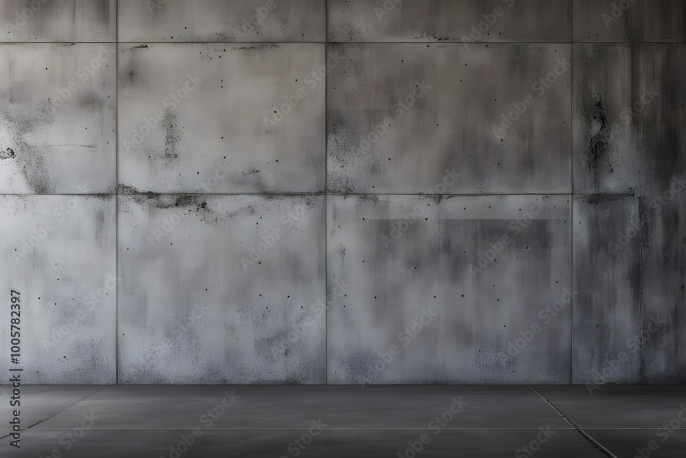 Worn and cracked concrete wall with subtle graffiti separated from a rough floor, Ai Generated Worn and cracked concrete wall with subtle graffiti separated from a rough floor, Ai Generated