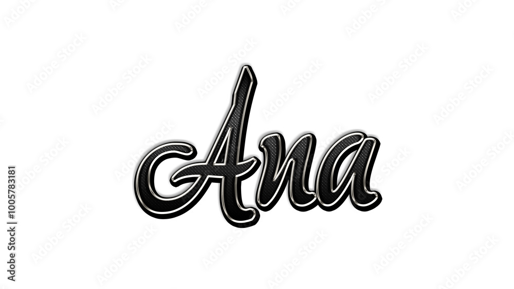 black metal 3d design of name Ana on white background. black metal 3d design of name Ana on white background.