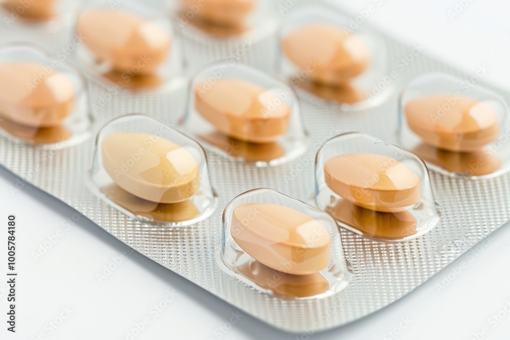 Close-up of various pills and bottles on a table in a medical setting. Close-up of various pills and bottles on a table in a medical setting.