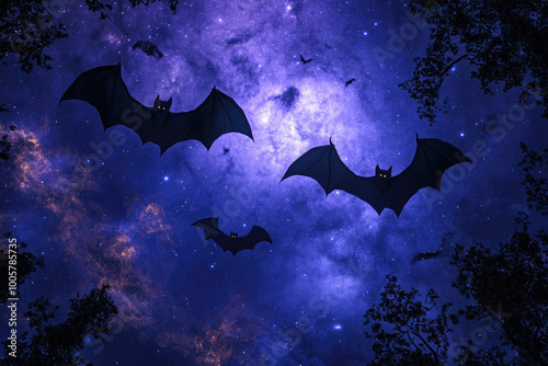 Halloween night sky with bats