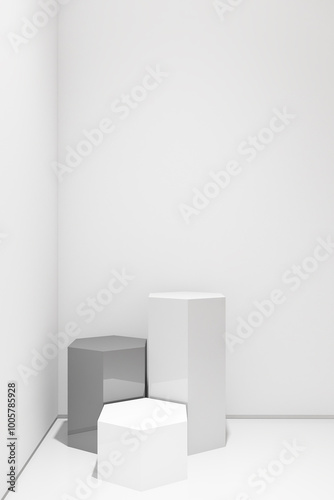 3d render of minimal design podium product mock up in white color background. Set 4