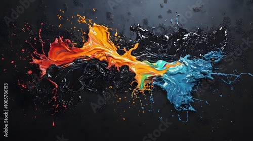 liquid explosion on black 3d illustration. 